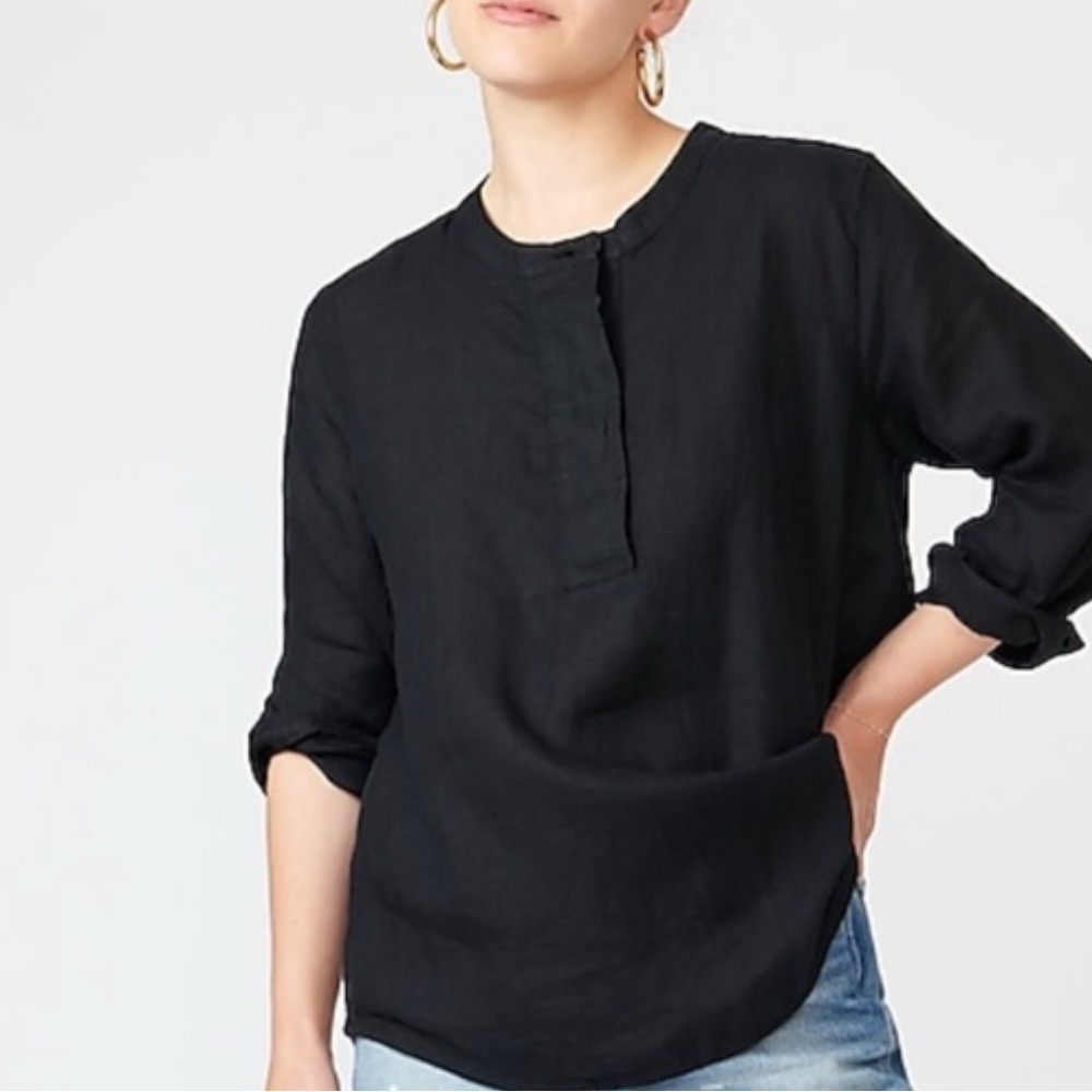 J.Crew Women's Black 100% Linen Long Sleeve Top Size Medium